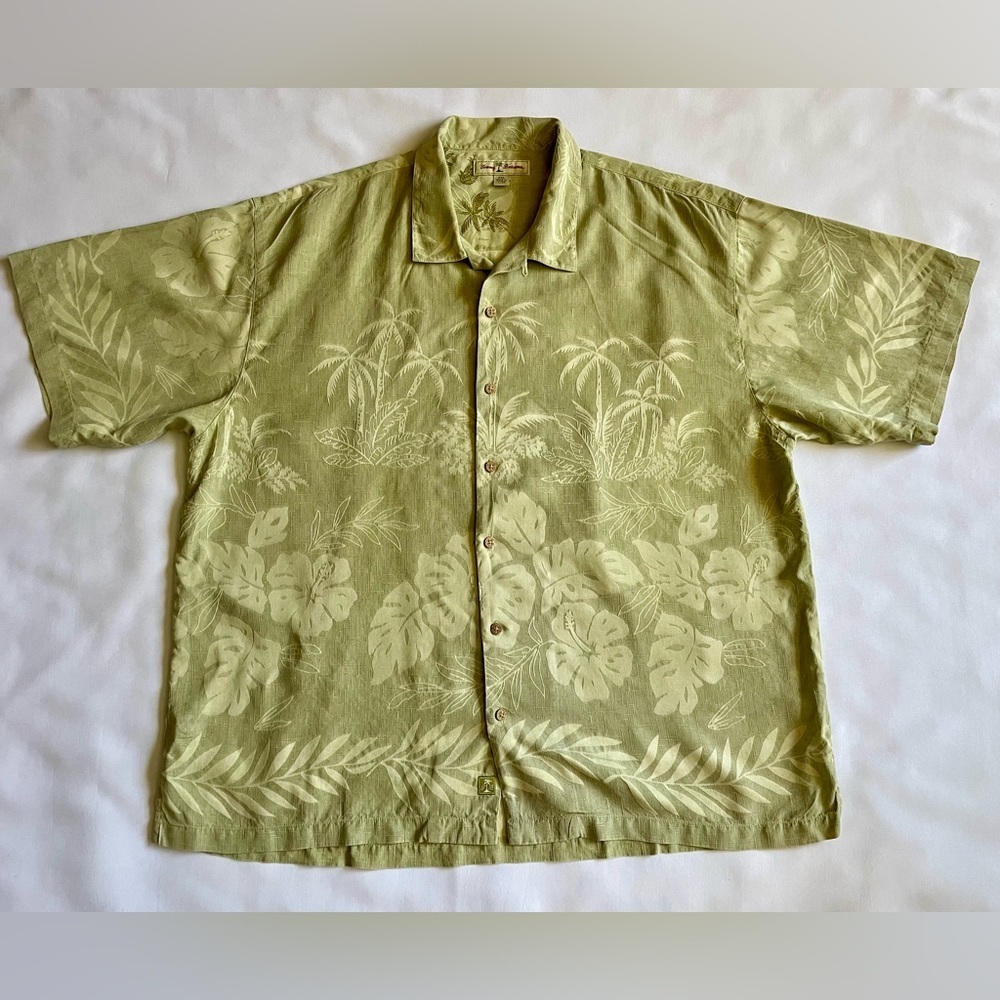 Tommy Bahama Men’s 100% Silk Green Tropical Palm Print Button Down Shirt 2XL